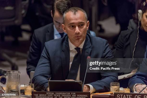 Special Coordinator for the Middle East Peace Process Nickolay Mladenov is seen addressing the Council. The United Nations Security Council convened...