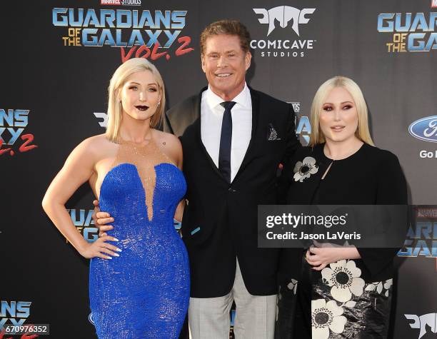 Taylor Ann Hasselhoff, David Hasselhoff and Hayley Hasselhoff attend the premiere of "Guardians of the Galaxy Vol. 2" at Dolby Theatre on April 19,...