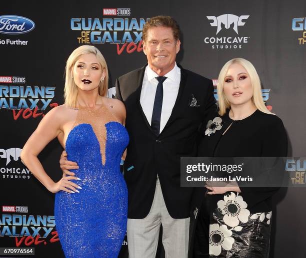 Taylor Ann Hasselhoff, David Hasselhoff and Hayley Hasselhoff attend the premiere of "Guardians of the Galaxy Vol. 2" at Dolby Theatre on April 19,...