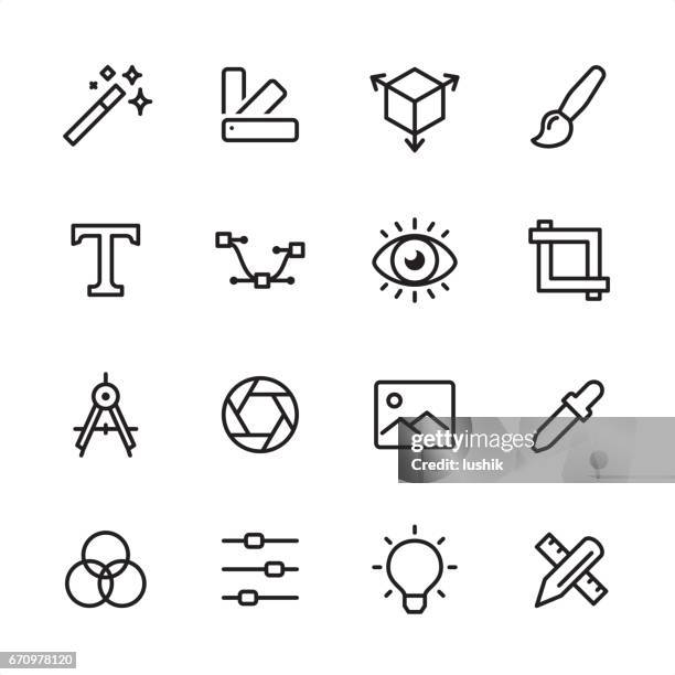 graphic design - outline icon set - drawing compass stock illustrations