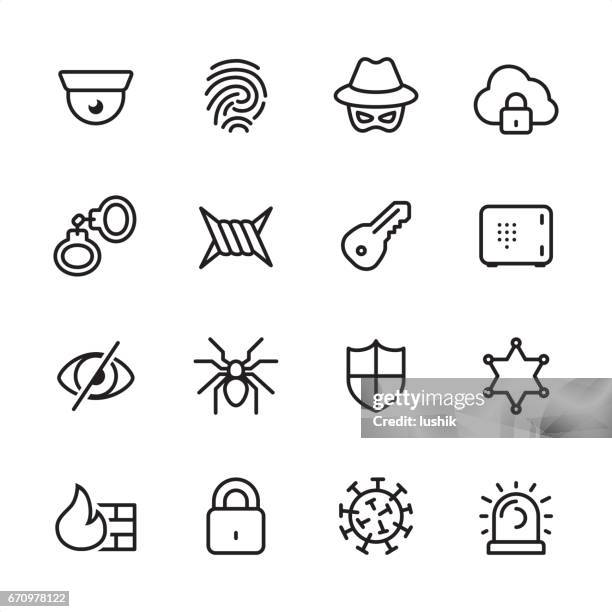 cybersecurity - outline icon set - criminal stock illustrations