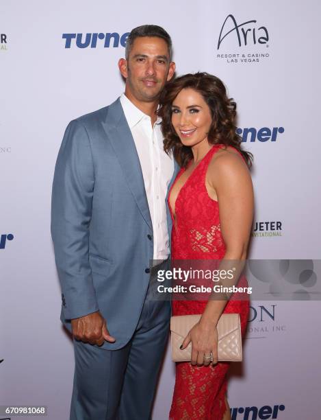 Former MLB player Jorge Posada and his wife, television personality Laura Posada, attend the 2017 Derek Jeter Celebrity Invitational gala at the Aria...