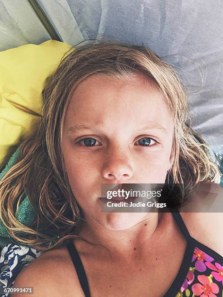 young girl with fat lip after being dumped by wave - bruny island stock pictures, royalty-free photos & images