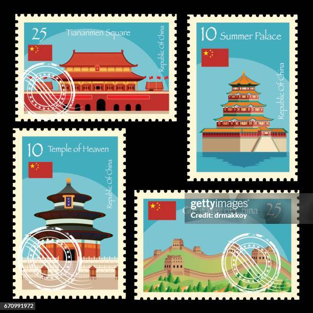 china postage - great wall of china stock illustrations