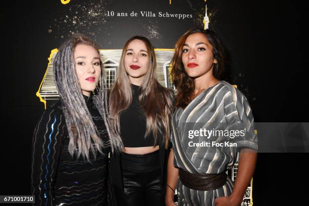 Band members Violinist Elisa Paris, singer/drummer Juliette SaumagneÊand singer Lucie Lebrun attend 'Tonic Follies' Villa Schweppes Before Cannes...