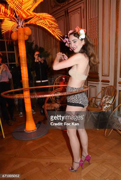Dancer Sucre D'Orge performs during 'Tonic Follies' Villa Schweppes Before Cannes Festival Party at Foundation Mona Bismarck on April 20, 2017 in...