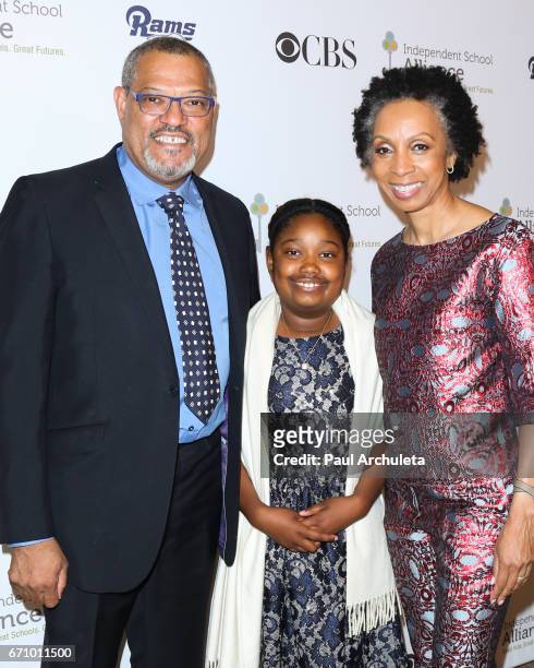 Actor Laurence Fishburne, Delilah Fishburne and Entertainment Attorney Nina L. Shaw attend the Independent School Alliance Impact Awards at the...