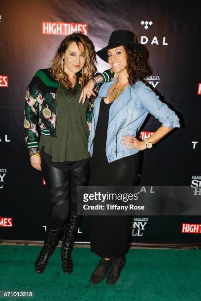 Amee Jana of Roc Nation and Kim Koury of Spin PR Group attend the Tidal X: High Times Magazine 4/20 Celebration Hosted By Damien "Jr. Gong" Marley at...