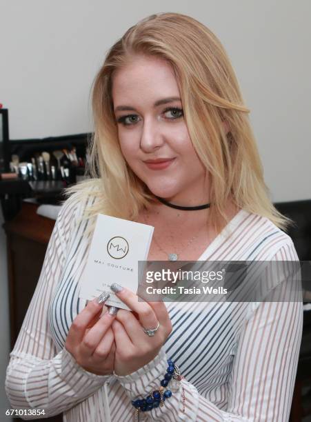 Musical artist/actress Mahkenna with Mai Couture products at A Day of IMPRESSIONS with Brands and Influencers at The Artists Project on April 20,...