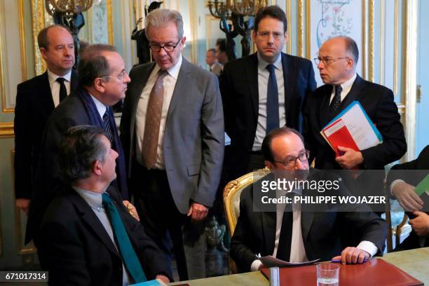 French President Francois Hollande , French President's Chief of Staff, Jean-Pierre Jouyet , French Interior Minister Matthias Fekl , French Prime...