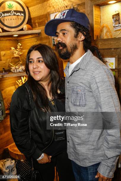 Artist Damian Marley and guest attend the Tidal X: High Times Magazine 4/20 Celebration Hosted By Damien "Jr. Gong" Marley at Boulevard3 on April 20,...