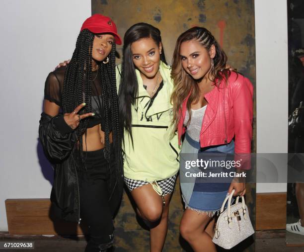 Deja Riley, Angela Simmons and Kristinia DeBarge attend Dopreroots And Traplord Present Dopeland on April 20, 2017 in Los Angeles, California.