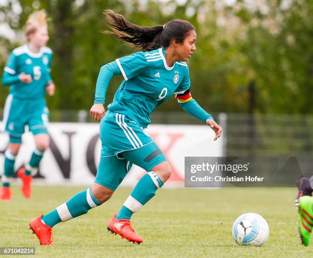 Gia Corley of Germany controls the ball during the Under 15 girls international friendly match between Czech Republic and Germany on April 19, 2017...