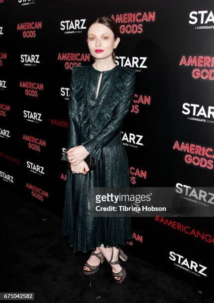Emily Browning attends the premiere of Starz's 'American Gods' at ArcLight Cinemas Cinerama Dome on April 20, 2017 in Hollywood, California.