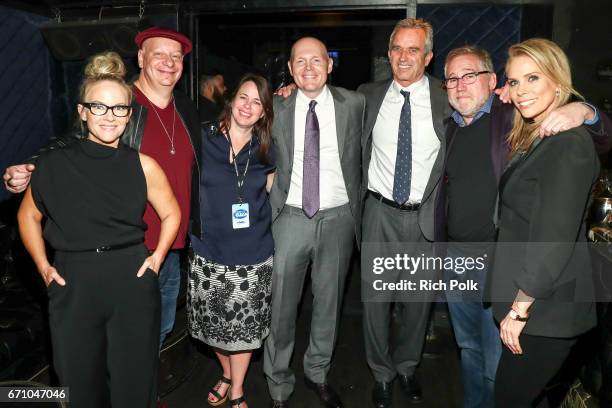 Rachael Harris, Jeff Ross, Mary Beth Postman, Bill Burr, Rober F. Kennedy, Jr., Bill Binder and Cheryl Hines pose for a photo back stage at "Keep It...