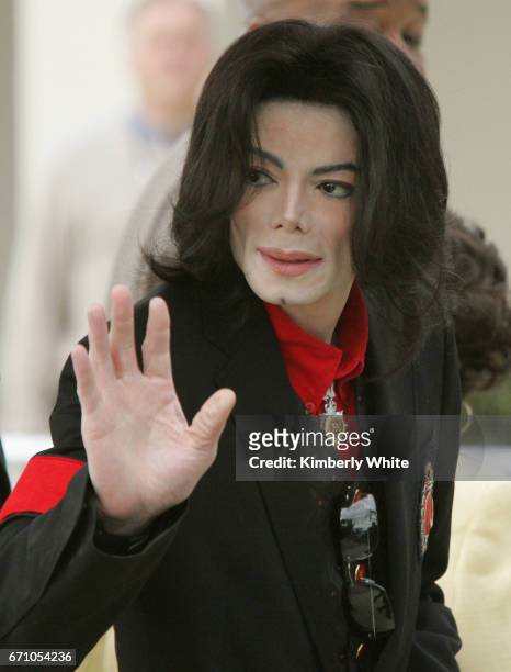Pop star Michael Jackson waves to fans on leaving the Santa Barbara Superior County Court, in Santa Maria. Jurors in Jackson's child molestation...