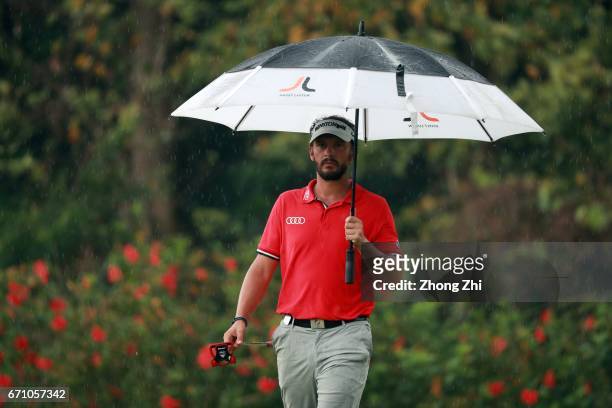 Joost Luiten of Netherlands looks on during the second round of the Shenzhen International at Genzon Golf Club on April 21, 2017 in Shenzhen, China.