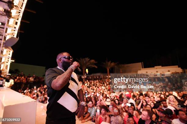 Rapper Rick Ross performs at the official Eclipse launch party at Daylight Beach Club at the Mandalay Bay Resort and Casino on April 21, 2017 in Las...