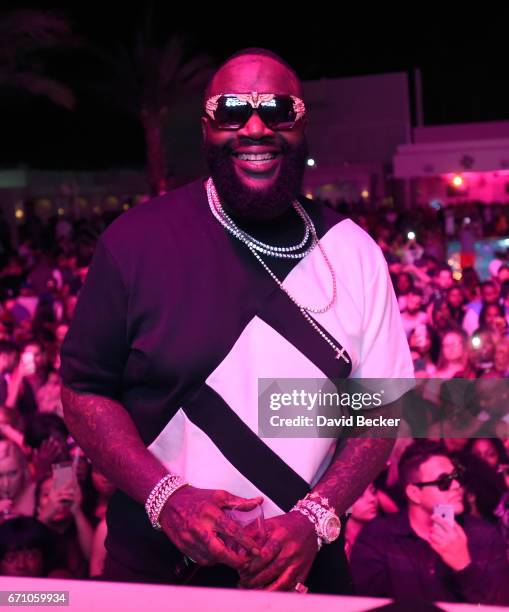 Rapper Rick Ross performs at the official Eclipse launch party at Daylight Beach Club at the Mandalay Bay Resort and Casino on April 21, 2017 in Las...