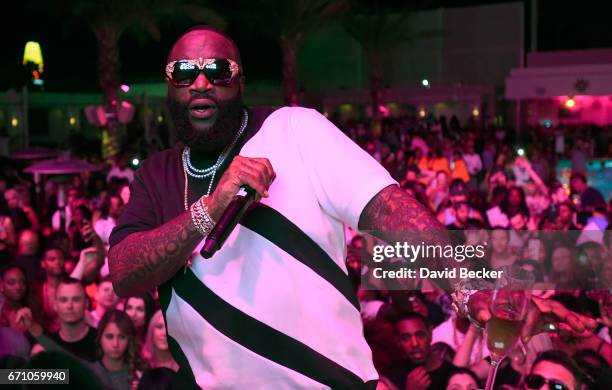 Rapper Rick Ross performs at the official Eclipse launch party at Daylight Beach Club at the Mandalay Bay Resort and Casino on April 21, 2017 in Las...