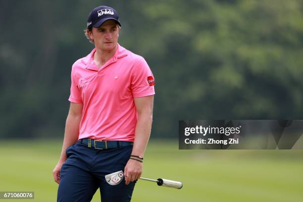 Paul Dunne of Ireland looks on during the second round of the Shenzhen International at Genzon Golf Club on April 21, 2017 in Shenzhen, China.