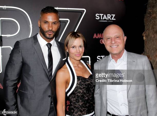 Ricky Whittle, Chris Albrecht and Tina Trahan attend the premiere of Starz's 'American Gods' at ArcLight Cinemas Cinerama Dome on April 20, 2017 in...