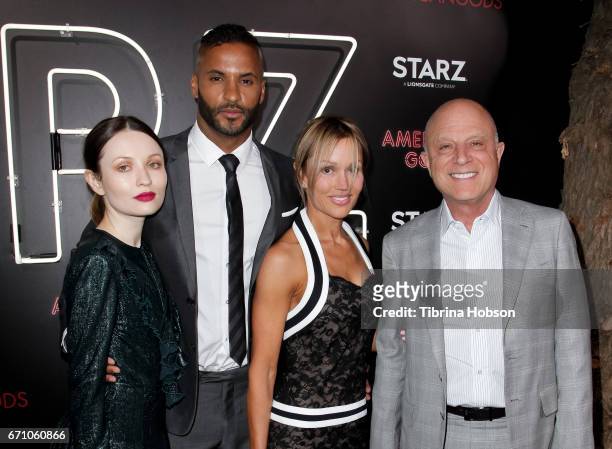 Emily Browning, Ricky Whittle, Chris Albrecht and Tina Trahan attend the premiere of Starz's 'American Gods' at ArcLight Cinemas Cinerama Dome on...