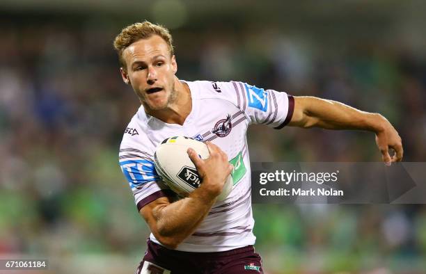 Daly Cherry-Evans of the Eagles in action during the round eight NRL match between the Canberra Raiders and the Manly Sea Eagles at GIO Stadium on...