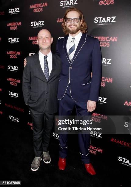 Michael Green and Bryan Fuller attend the premiere of Starz's 'American Gods' at ArcLight Cinemas Cinerama Dome on April 20, 2017 in Hollywood,...