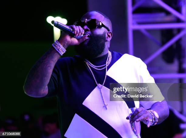 Rapper Rick Ross performs at the official Eclipse launch party at Daylight Beach Club at the Mandalay Bay Resort and Casino on April 21, 2017 in Las...