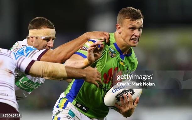 Jack Wighton of the Raiders in action during the round eight NRL match between the Canberra Raiders and the Manly Sea Eagles at GIO Stadium on April...