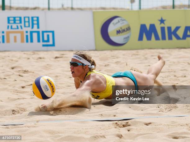 Victoria Bieneck of Germany in action at the FIVB Beach Volleyball World Tour Xiamen Open 2017 on April 21, 2017 in Xiamen, China.