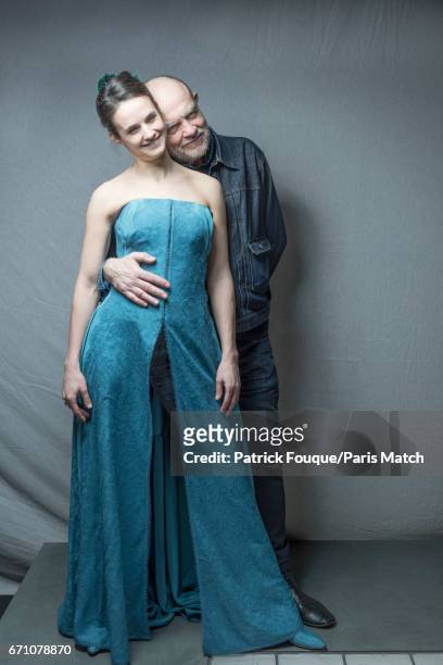 Fashion designer Christian Lacroix with actress Jennifer Decker who wears a silk dress created by the couturier for a production of Musset at the...