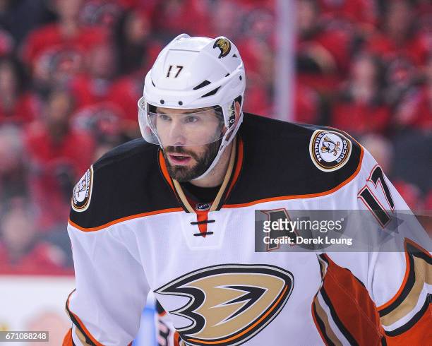 Ryan Kesler of the Anaheim Ducks in action against the Calgary Flames in Game Four of the Western Conference First Round during the 2017 NHL Stanley...