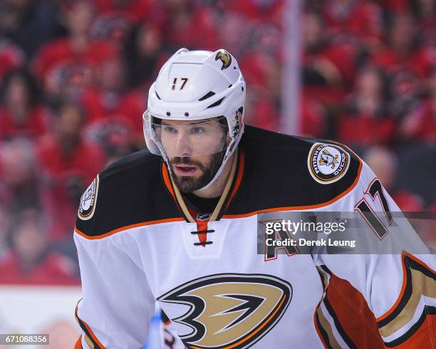 Ryan Kesler of the Anaheim Ducks in action against the Calgary Flames in Game Four of the Western Conference First Round during the 2017 NHL Stanley...