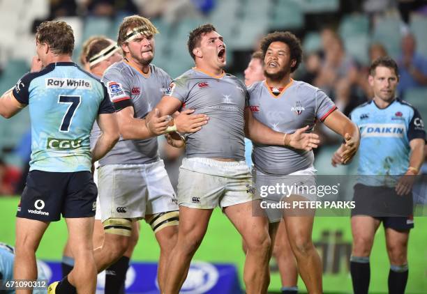 Southern Kings player Micheal Willemse celebrates after scoring a try against the Waratahs during the Super15 rugby match between Waratahs and South...