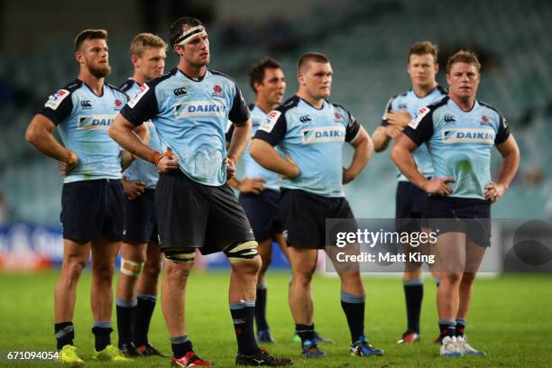 Waratah players look dejected at fulltime during the round nine Super Rugby match between the Waratahs and the Kings at Allianz Stadium on April 21,...