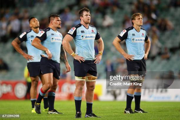 Jed Holloway and Ned Hanigan of the Waratahs looks dejected at fulltime during the round nine Super Rugby match between the Waratahs and the Kings at...
