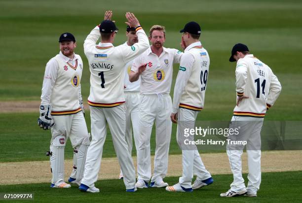 Paul Collingwood of Durham celebrates after dismissing Graeme Van Buuren of Gloucestershire during Day One of the Specsavers County Championship...