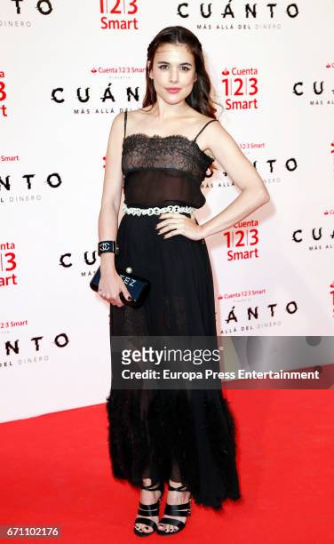 Adriana Ugarte attends the 'Cuanto.Mas Alla del DInero' premiere at Callao cinema on April 20, 2017 in Madrid, Spain.