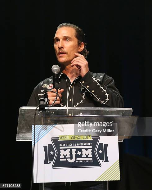 Matthew McConaughey speaks onstage during the Mack, Jack & McConaughey Gala benefit at ACL-Live on April 20, 2017 in Austin, Texas.
