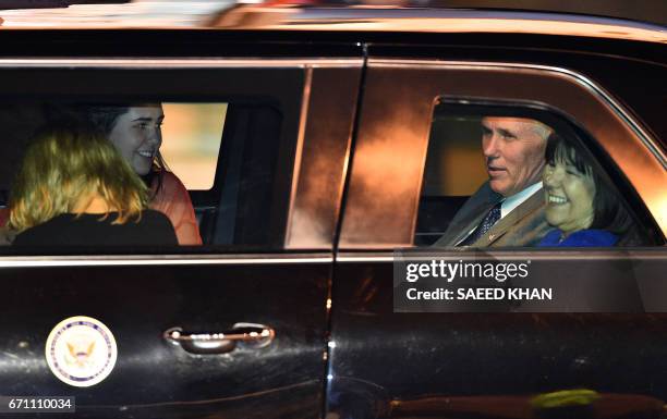 Vice President Mike Pence (2nd R, his wife Karen , and their two daughters Audrey and Charlotte leave the airport following their arrival in Sydney...