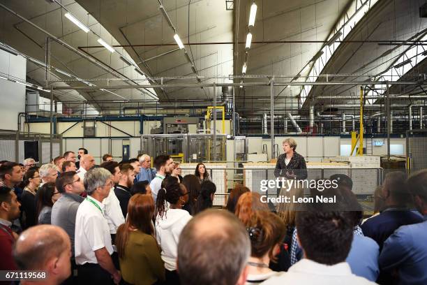 Prime Minster Theresa May gives a short speech and Q&A at GSK on April 21, 2017 in Maidenhead, England. In an attempt to gain a larger Brexit mandate...