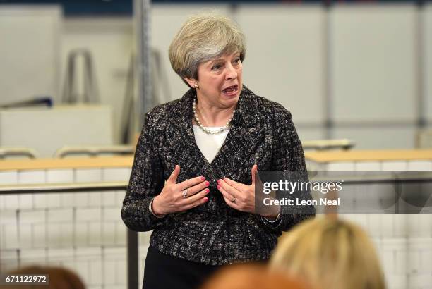 Prime Minster Theresa May gives a short speech and Q&A at GSK on April 21, 2017 in Maidenhead, England. In an attempt to gain a larger Brexit mandate...