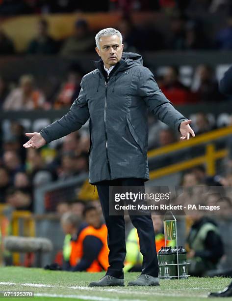 Manchester United manager Jose Mourinho gestures on the touchline