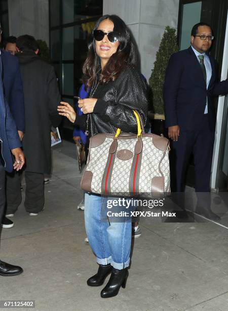 Actress Salma Hayek is seen on April 20, 2017 in New York City.