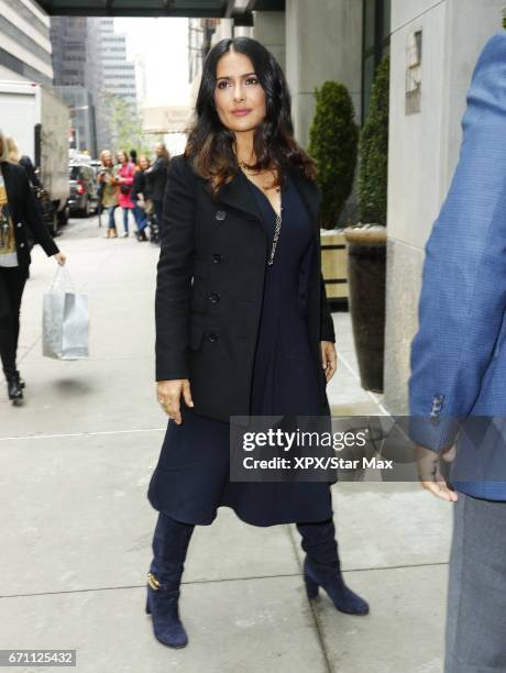 Actress Salma Hayek is seen on April 20, 2017 in New York City.