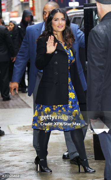 Actress Salma Hayek is seen on April 20, 2017 in New York City.