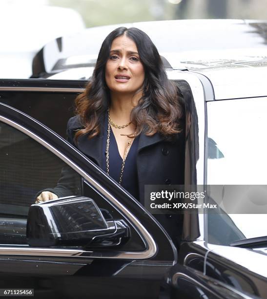 Actress Salma Hayek is seen on April 20, 2017 in New York City.