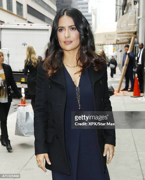 Actress Salma Hayek is seen on April 20, 2017 in New York City.